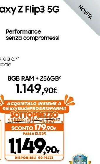 Expert Samsung Galaxy Z Flip3 5G 256GB Lavender RAM 8GB Display 1,9" Super AMOLED/6,7" Dynamic AMOLED 2X offerta
