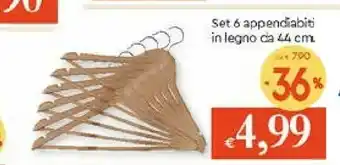 Galassia Galassia Set 6 Appendiabiti In Legno Da 44cm offerta