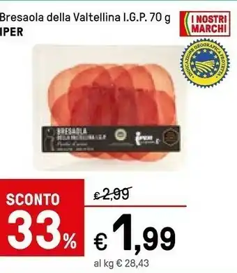 Iper La Grande Iper Bresaola Della Valtellina Igp 70 G offerta
