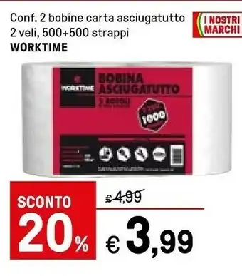 Worktime 2 Bobine Carta Asciugatutto