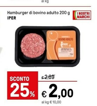 Iper La Grande Iper - Hamburger Di Bovino Adulto 200 G(ml) offerta