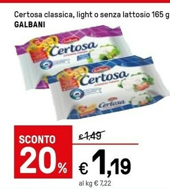 Iper La Grande Galbani Certosa Light Crescenza 165 G(ml) offerta