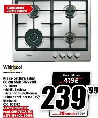 MediaWorld Whirlpool Piano cottura offerta