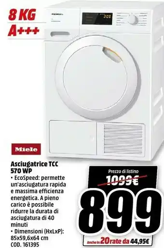 MediaWorld Miele Asciugatrice offerta