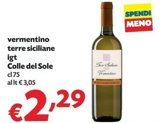 Pam Colle Del Sole Vermentino Terre Siciliane Igt offerta