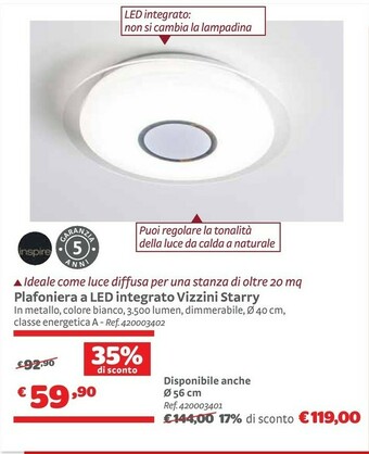 Bricocenter Inspire Plafoniera A Led Integrato Vizzini Starry offerta