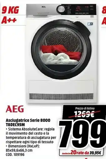 MediaWorld Aeg Asciugatrice offerta