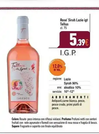 Tellus syrah Rose' Sirah Lazio Igt
