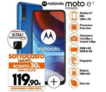 Expert Motorola Moto E7 Power 16,5 Cm (6.5") Android 10.0 USB Tipo-C 4 GB 64 GB 5000 MAh Blu offerta