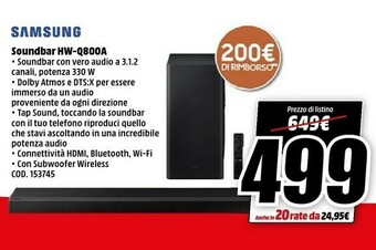 MediaWorld Samsung Soundbar offerta