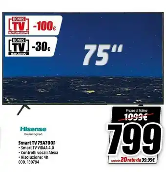 MediaWorld Hisense smart tv offerta
