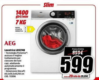 MediaWorld Aeg Lavatrice offerta