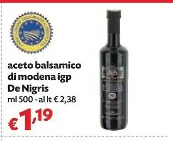 Pam De nigris Aceto Balsamico Di Modena IGP 500 G(ml) offerta