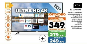 Expert TCL 50P615 127 Cm (50") 4K Ultra HD Smart TV Wi-Fi Nero offerta