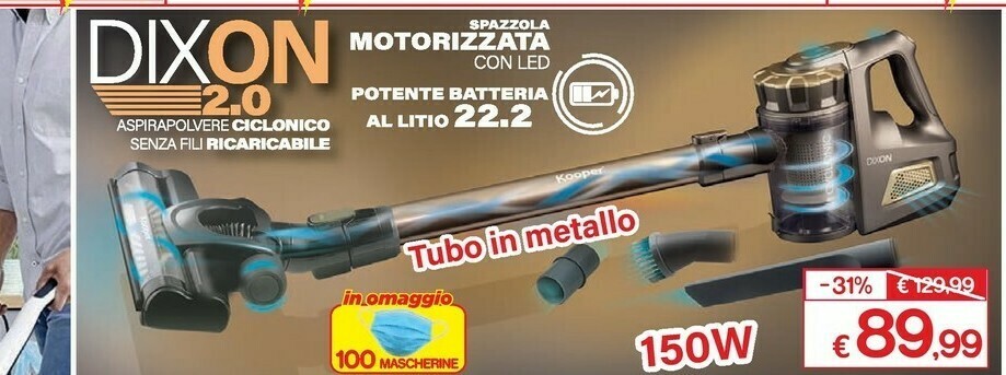 Dixon 2.0 Aspirapolvere Ciclonico Senza Fili Ricaricabile offerta di Satur