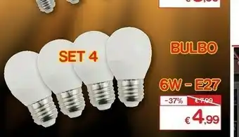 Satur Set 4 Lampadine Led Bulbo 6W - E27 offerta