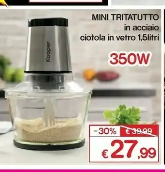 Kooper Mini Tritatutto In Acciaio Ciotola In Vetro 1,5litri