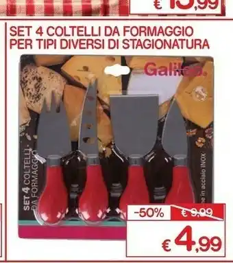 Satur Galileo Set 4 Coltelli Da Formaggio Per Tipi Diversi Di Stagionatura offerta