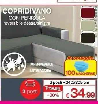Satur Copridivano Con Penisola 3 Posti 240x305cm offerta
