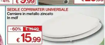 Satur Sedile Copriwater Universale Creniere In Metallo Zincato In MDF offerta