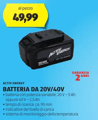 ALDI ACTIV ENERGY BATTERIA DA 20V/40V offerta
