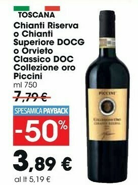 Carrefour Market Piccini Chianti Riserva O Chianti Superiore DOCG O Orvieto Classico DOC Collezione Oro offerta