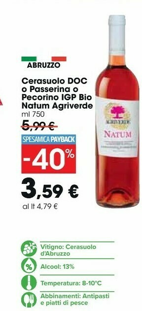 Carrefour Market Agriverde Natum Cerasuolo O Passerina O Pecorino Bio offerta