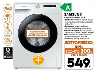 Expert Samsung WW10T534DAW Lavatrice 10kg Ecodosatore Ai Control Libera Installazione Caricamento Frontale 1400 Giri/min Bianco offerta