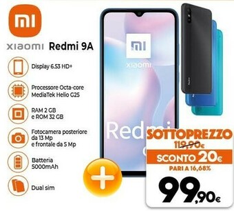 Expert Xiaomi Redmi 9A 16,6 Cm (6.53") Doppia SIM 4G Micro-USB 2 GB 32 GB 5000 MAh Blu offerta