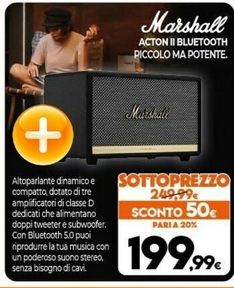 Expert Marshall Acton II Altoparlante 30 W Nero Con Cavo E Senza Cavo 3.5mm/Bluetooth offerta