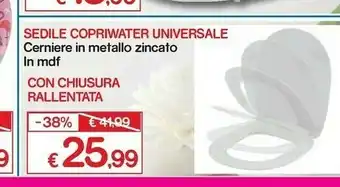 Sedile Copriwater Universale Cerniere In Metallo Zincato In MDF Con Chiusura Rallentata
