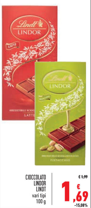 Conad Lindt Lindor Cioccolato vari tipi 100 g offerta