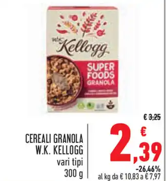 Conad W.K. Kellogg Cereali Granola vari tipi 300 g offerta