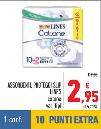 Conad Lines Assorbenti, Proteggi Slip Cotone vari tipi offerta