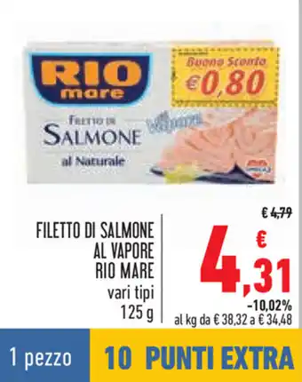 Conad Rio Mare Filetto Di Salmone Al Vapore vari tipi 125 g offerta