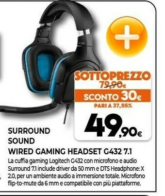 Expert Logitech G G432 Cuffia Padiglione Auricolare Connettore 3.5 Mm Nero, Blu offerta