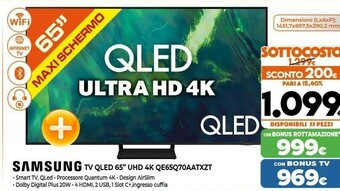 Expert Samsung TV QLED 4K 65” QE65Q70A Smart TV Wi-Fi Titan Gray 2021 offerta