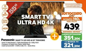 Expert Panasonic TX-55HX580E TV 139,7 Cm (55") 4K Ultra HD Smart TV Wi-Fi Nero offerta