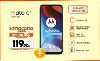 Expert Motorola Moto E7 Power 16,5 Cm (6.5") Android 10.0 USB Tipo-C 4 GB 64 GB 5000 MAh Blu offerta
