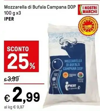 Iper La Grande Iper - Mozzarella Di Bufala Campana DOP 100 G(ml) offerta