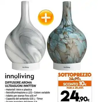 Innoliving INN-773W Diffusore Di Aromi Vetro, Plastica Bianco Vaso