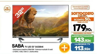 Expert SABA SA32B46 TV 81,3 Cm (32") HD Grigio offerta