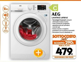 Expert Aeg L6FBI143 Lavatrice Libera Installazione Caricamento Frontale 10 Kg 1400 Giri/min A+++-30% Bianco offerta