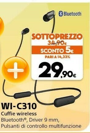 Expert Sony WI-C310 Cuffia Auricolare, Passanuca Bluetooth Nero offerta