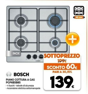Expert Bosch Serie 4 PGP6B5B85 Piano Cottura Acciaio Inossidabile Da Incasso 58 Cm Gas 4 Fornello(i) offerta