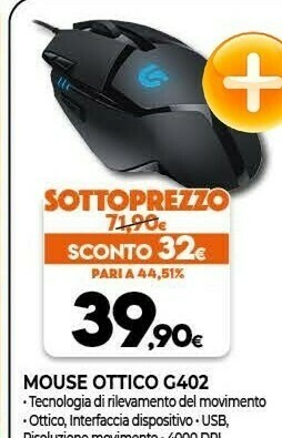 Expert Logitech Mouse Ottico G402 offerta