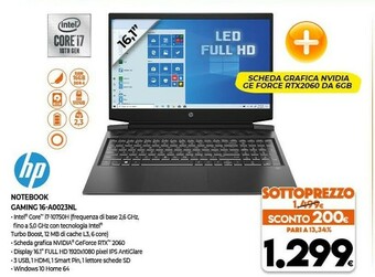 Expert HP Pavilion Gaming 16-a0023nl DDR4-SDRAM Computer Portatile 40,9 Cm (16.1") 1920 X 1080 Pixel Intel® Core™ I7 Di Decima Gener offerta