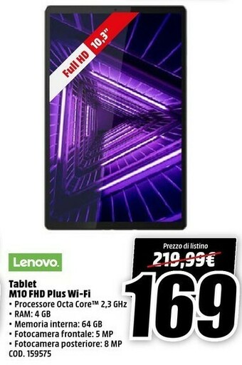 MediaWorld Lenovo Tablet M10 Fhd Plus Wi-fi offerta