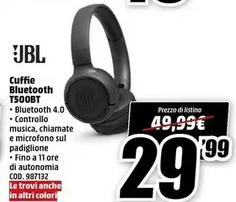 MediaWorld Jbl Cuffie Bluetooth T500BT offerta