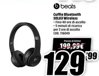 MediaWorld Beats Cuffie Bluetooth SOLO3 offerta